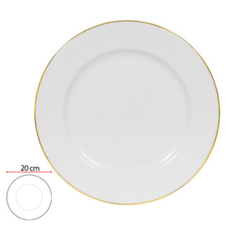 Prato Sobremesa Porcelana com Borda Dourada