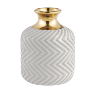 Vaso em Cerâmica Dourado e Branco com Ranhuras