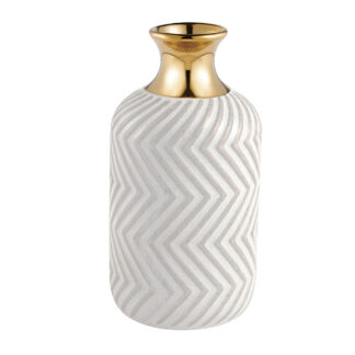 Vaso em Cerâmica Dourado e Branco com Ranhuras