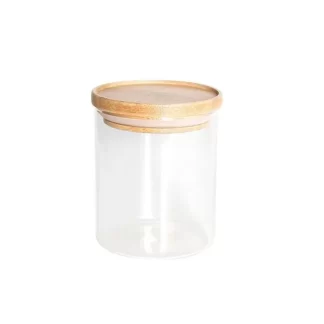 Pote de Vidro com Tampa Hermética de Bambu Empilhável