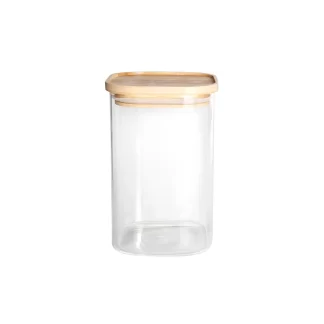 Pote de Vidro Quadrado com Tampa Hermética de Bambu Empilhável 1,1l