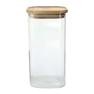 Pote de Vidro Quadrado com Tampa Hermética de Bambu Empilhável 1,4l