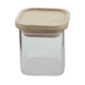 Pote de Vidro Quadrado com Tampa Hermética de Bambu Empilhável 150ml