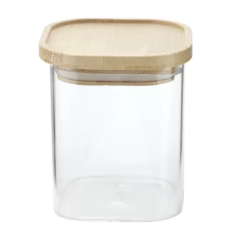 Pote de Vidro Quadrado com Tampa Hermética de Bambu Empilhável