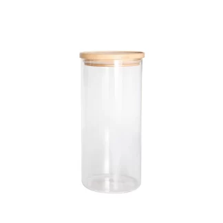 Pote de Vidro com Tampa Hermética de Bambu Empilhável 1,4l