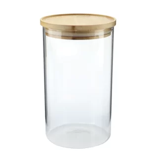 Pote de Vidro com Tampa Hermética de Bambu Empilhável 1L
