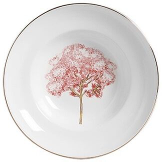 Tigela Grande com Aba com Filete Ouro Ipê Rosa