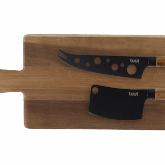 Kit Tábua e duas Facas para Queijo em Acácia